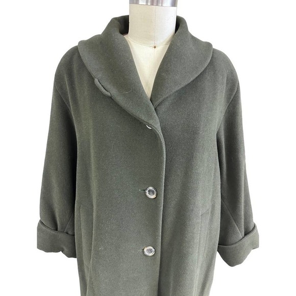VTG YELL Germany Maxi Sack Coat Green Wool/Angora Womens Sz 38/M/L - Picture 2 of 10